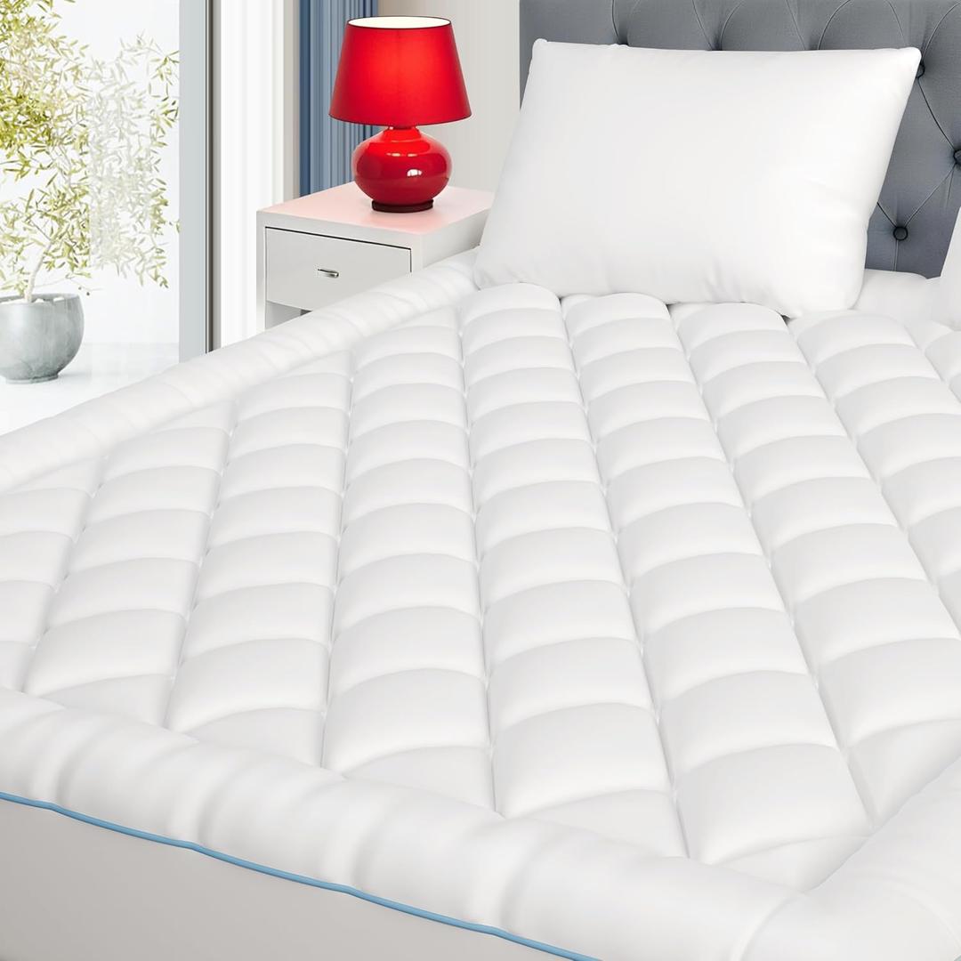 King Mattress Pad Extra Thick Cotton Mattress Topper Quilted Fitted Mattress Cover 18-22" Deep Pocket Down Alternative Pillow Top Fluffy & Breathable (78x80 Inches, White, Thick)