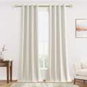 Cream Linen Blackout Curtains 96 Length 2 Panels Set for Living Room Bedroom, 100% Black Out Thermal Insulated Linen Drapes, Room Darkening Grommet Curtains 96 Inches Long Natural Beige