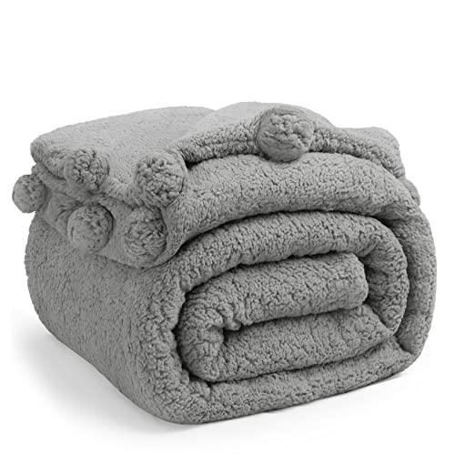 LBRO2M Double Sided Sherpa Blanket,King Size Super Soft Fuzzy Plush Warm Cozy Fluffy Throw Reversible Luxurious Blankets (Grey)