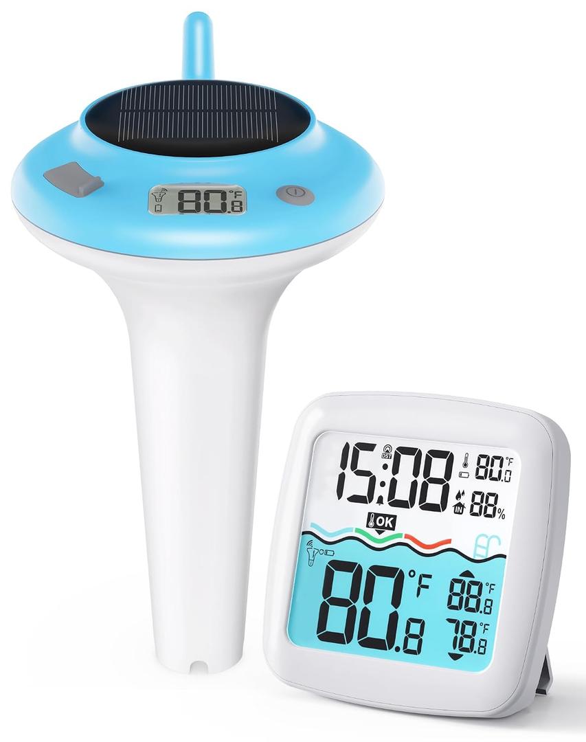 Solar Pool Thermometer Floating Easy Read, IPX8 Waterproof Digital Thermometer Wireless, Water Temperature Monitor for Swimming Pool, Hot Tub, Cold Plunge, Pond, Lake