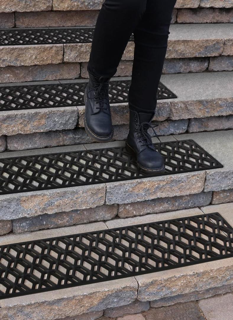 Rubber Stair Treads Non-Slip Outdoor 35x10 (5-Pack)  Hexagon Anti-Slip Step Mat