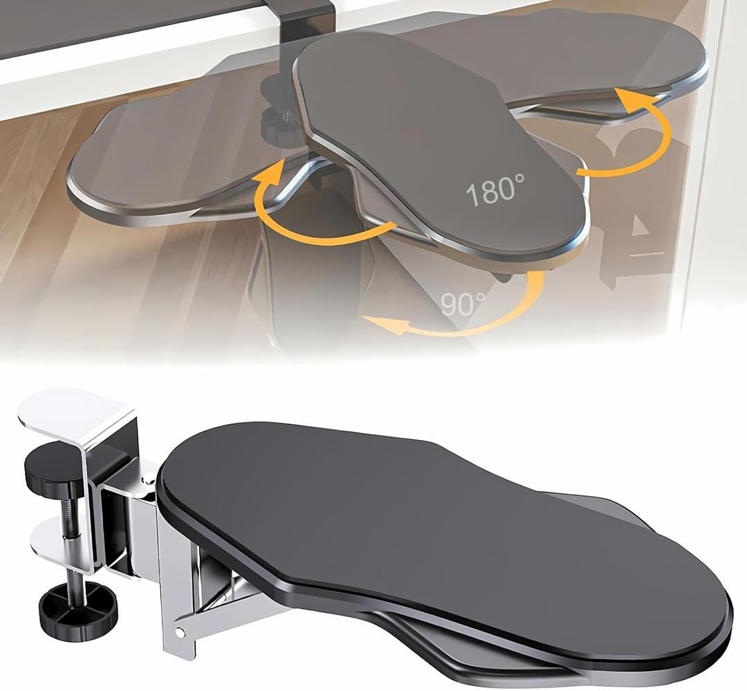 Computer Arm Rest for Desk, 180 Adjustable Rotating Desk Extender Tray, 90 Foldable Elbow Arm Support, Ergonomic Desk Arm Wrist Rest Shelf for Home and Office (13.2, Black)