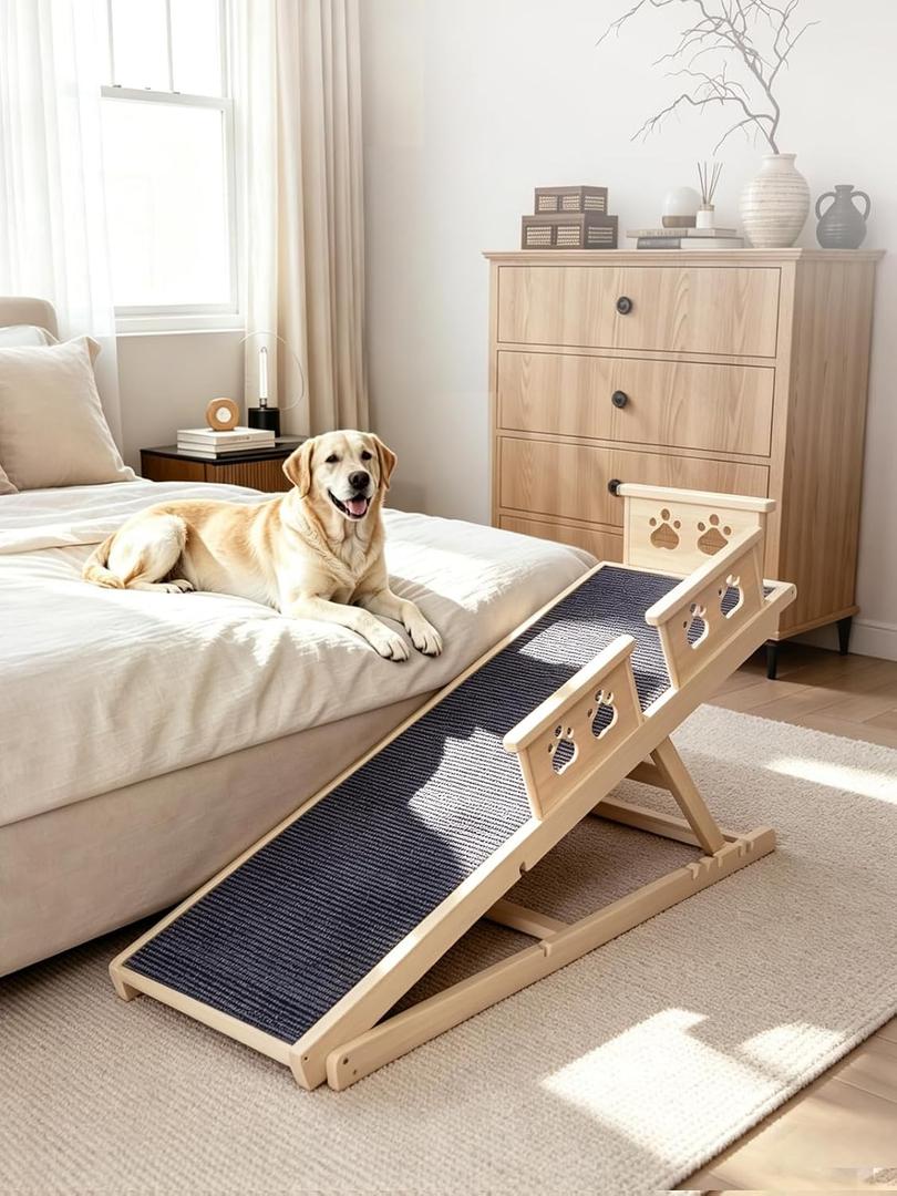 Dog Ramp for Bed, 55 in Adjustable Wooden Ramp with Side Rails