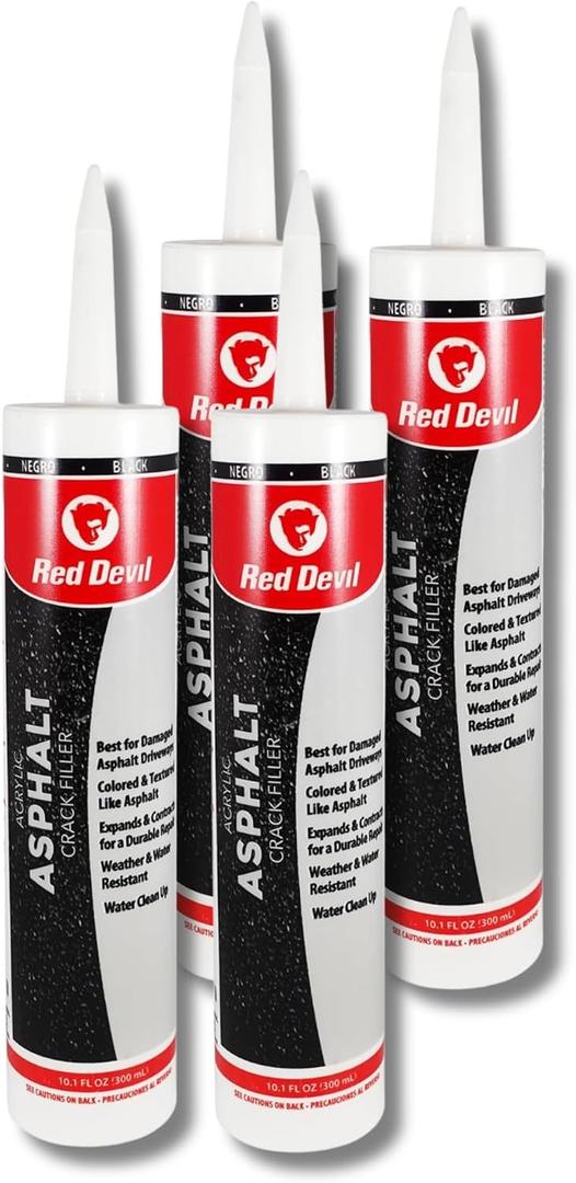 Red Devil 0637 Asphalt Crack Filler Sealant Black Acrylic Driveway Sealer for Cracks & Joints, Forms a Water-Resistant Seal, 10.1 fl oz, Pack of 4, Made in USA