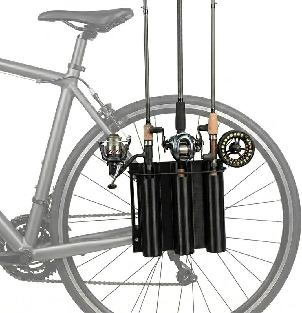 3-Tube Bike Fishing Rod Holder,Fishing Rod Rack for Bike,Bicycle Fishing Pole Holder for Frame, Easy to Mount, Rod Rack for Bicycle Fishing,With Stainless Steel Rubber R-Clamps & Elastic Straps