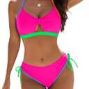 Blooming Jelly Womens Bikini Sets Cheeky Two Piece Swimsuit 2025 String Curvy Cutout Bathing Suit (Small, Neon Hot Pink)