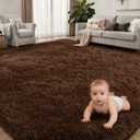 Fluffy Area Rugs 9x12 Living Room Bedroom: Ultra Soft Shag Rug Upgrade Non-Slip Non-Shedding Large Fuzzy Plush Carpet Indoor Floor Carpets for Kids Room Playroom Nursery Dorms Home Decor Brown