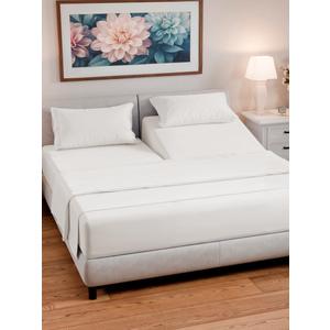 Split Head King Sheet Set  4 Piece Flex Split Top King Sheets for Adjustable Beds - Fits 14 to 16" Mattress w/ Deep Pockets - Breathable & Cooling - Luxury Bedding and Wrinkle Free - Antique White