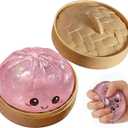 Dumpling Squishies Toy, Giant Glitter Dumpling, Colorful Steamed Bun Stress Balls Fidget Sensory Toy,Squeeze Dough Ball Stress Relief Hand Toys with Food Steamer Stretchy Desk Toys (Glitter Pink)