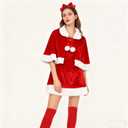 Christmas Cape with Thigh Highs Socks Gloves 5PCS Velvet Mrs Claus Costume for Women,Santa Outfit Women for Christmas Party