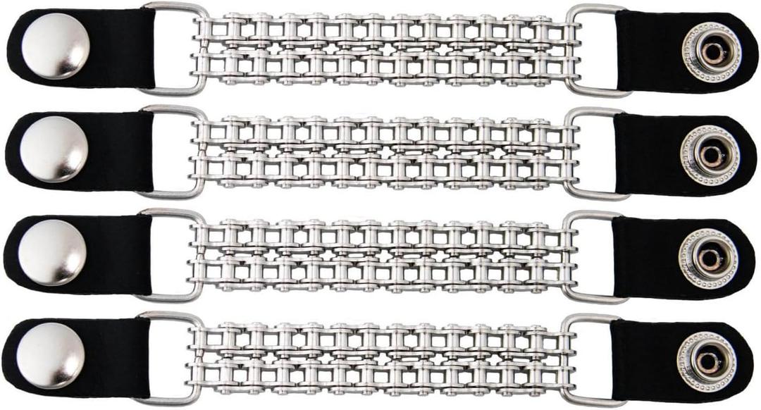 Milwaukee Leather Classic Chrome Snap Button Vest Extender w/Genuine Leather 6.5" Extension 4-PCS MLA6010SET - 4 Inch