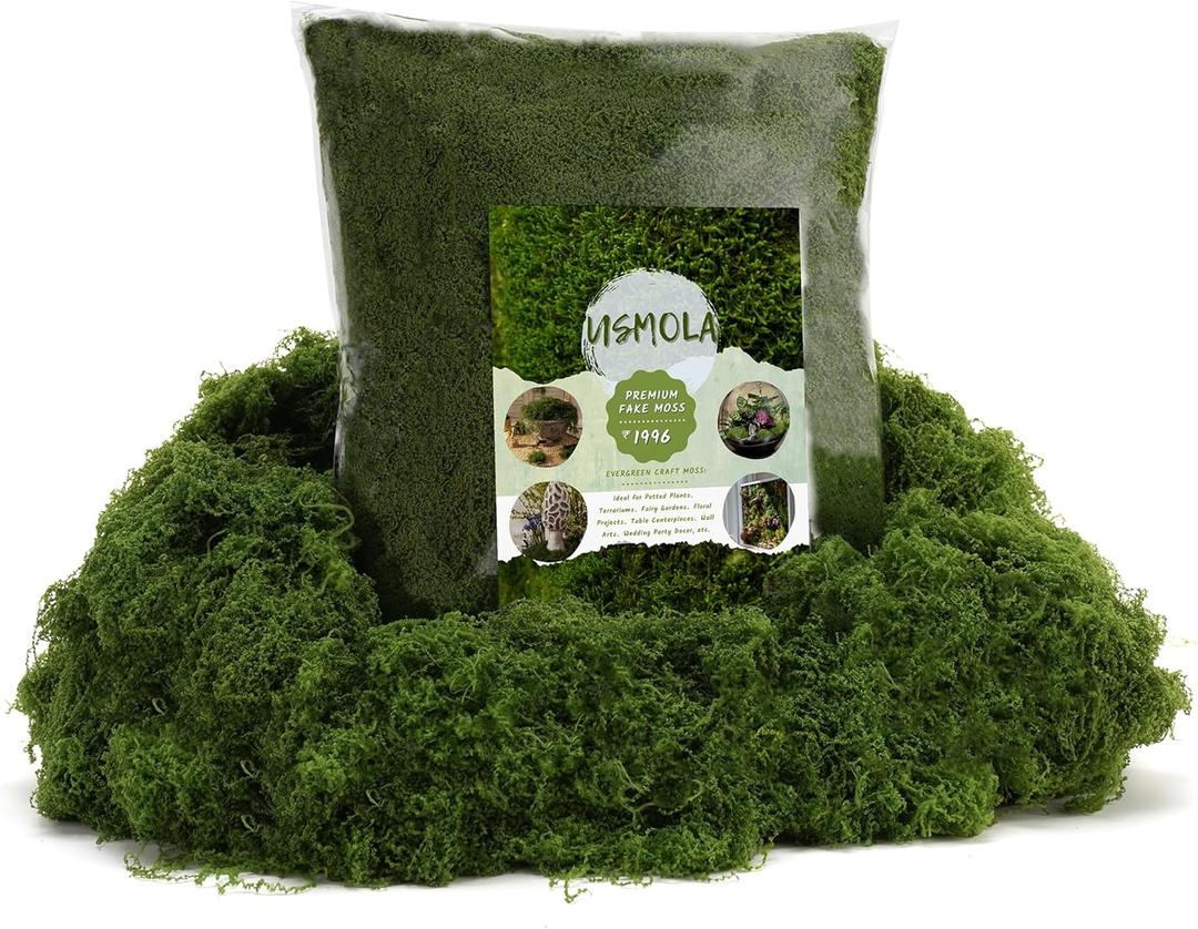 16OZ Fake Green Moss for Crafts, Artificial Moss for Potted Plants Decor, Bulk Moss for Indoor/Outdoor Use, DIY Floral Arrangements, Terrariums & Fairy Gardens (Dark Green)