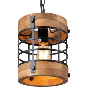 Wood Pendant Light Fixtures, Rustic Farmhouse Chandelier, Dining Room Light Fixture for Kitchen Island Foyer Hallway Bar, Height Adjustable