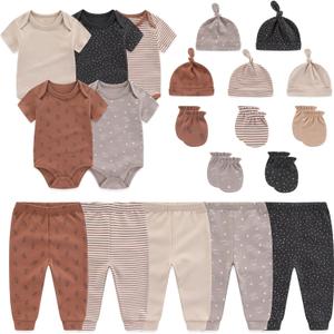 JELYLOVE Unisex Baby Boy Girl Bodysuits Sets 20 Pack Cotton Casual New Born Clothes Comfort Infant Outfit Essentials (Beige, M)