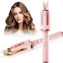 Auto Rotating Hair Curler - 4 Temperature and Timer Settings, Automatic Curling Iron with Automatic Shut-Off, Anti-Tangle and Scalding, Curling Wand for Long Lasting Curls (Pink)