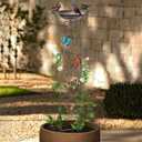 SUNNYPARK Bird Bath with Trellis Outdoor, Antique Garden Iron Trellis with Decorative Butterflies Detachable Bird Bowl Metal Potted Plants Support for Climbing Flowers