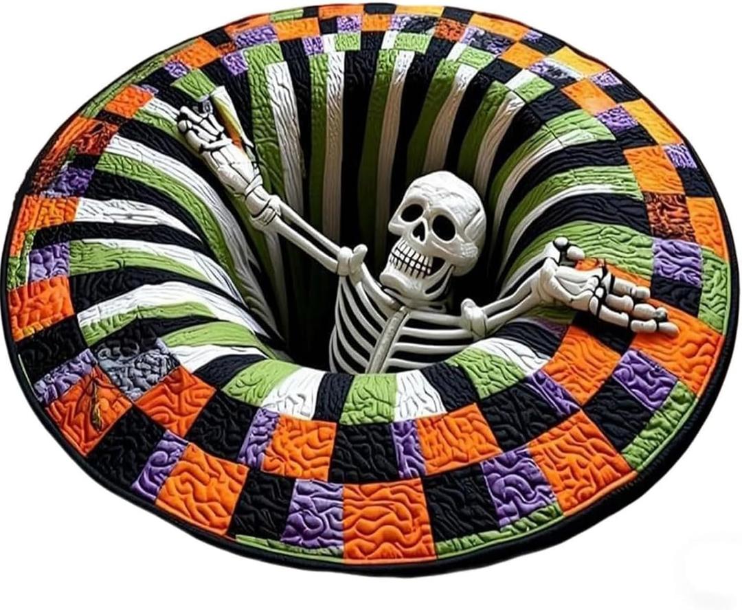 3D Halloween Rug,Novelty Ghost Skeleton Optic Illusion Rug,Gothic Rug Decor, 1'11"