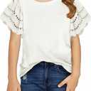 DOKOTOO KIDS Girls Summer Shirts Crewneck Ruffled Short Sleeve Blouse Tops Size 6-15 Years (White, XL)
