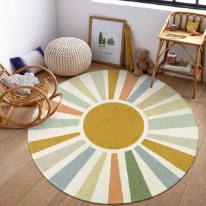 STARUIA Boho Sun Round Area Rug for Living Room, 6 Ft Washable Nursery Rug for Playroom, Colorful Circle Rugs for Kids Bedroom, Non-Slip Circluar Carpet Soft Large Kid Rug for Classroom Dorm (Monet)
