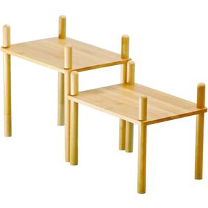 Bamboo Cabinet Organizer Set (2) - Counter Shelf Organizer & Bamboo Organizer Bins Fit, Expandable Cabinet Shelf Organizer for Kitchen Counter/Bathroom - Useful Home & Housewarming Gift(Medium) (11.8"W, Natural)