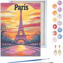 Reofrey Framed Paint by Numbers Kit for Adults & Beginner - 8x12 Inch Canvas Eiffel Tower Paint by Numbers - Landscape Educational & Creative Art Set for Beginners - Perfect for Home & Wall Decoration