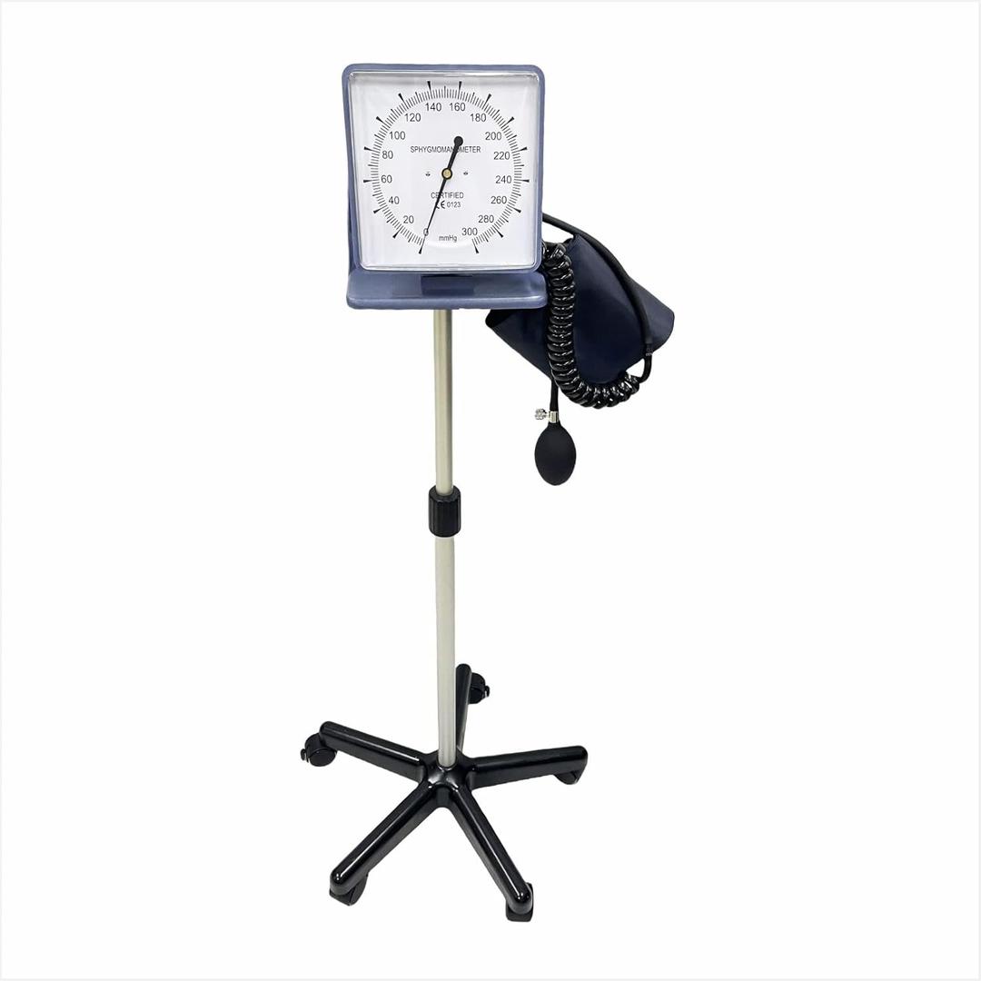 Rolling Stand Type Aneroid Sphygmomanometer with Cuff, Clear Gauge