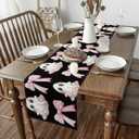 Cute Ghost Table Runners Halloween Bow Cloth for End Table, Pink Flowers Ghosts Cartoon Halloween Decor Bowknot Dresser Scarf 108"x13",Black
