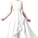 Little Juniors Girl Long Bridesmaid Dress Wedding Flower Girls Formal Pageant Party Dresses Chiffon Sleeveless (12, White)