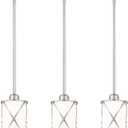 Brushed Nickel Pendant Lights Kitchen Island 3 Pack, Milk Glass Kitchen Pendant Lighting Over Island with Rods, Modern Mini Hanging Light for Sink Dining Room, CH9176BNW-3PK
