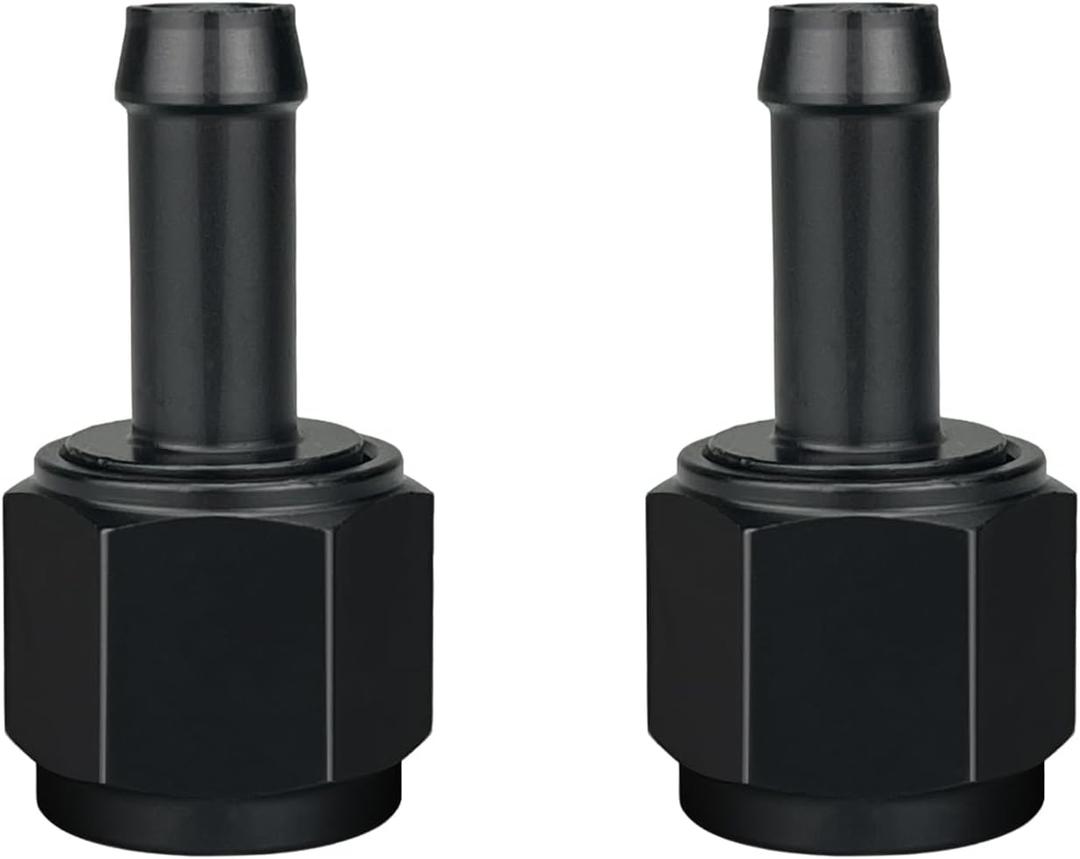8AN Female to 5/16 Barb Hose Fitting Adapter Straight Swivel Aluminum Black, Pack of 2