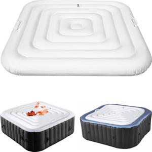 Inflatable Hot Tub Cover Energy Saving Lid for Outdoor Hot Tub,Windproof Rain-Proof Cover Protector for Hot Tubs SaluSpa Coleman Spa (Square-4.2ft-Handle)