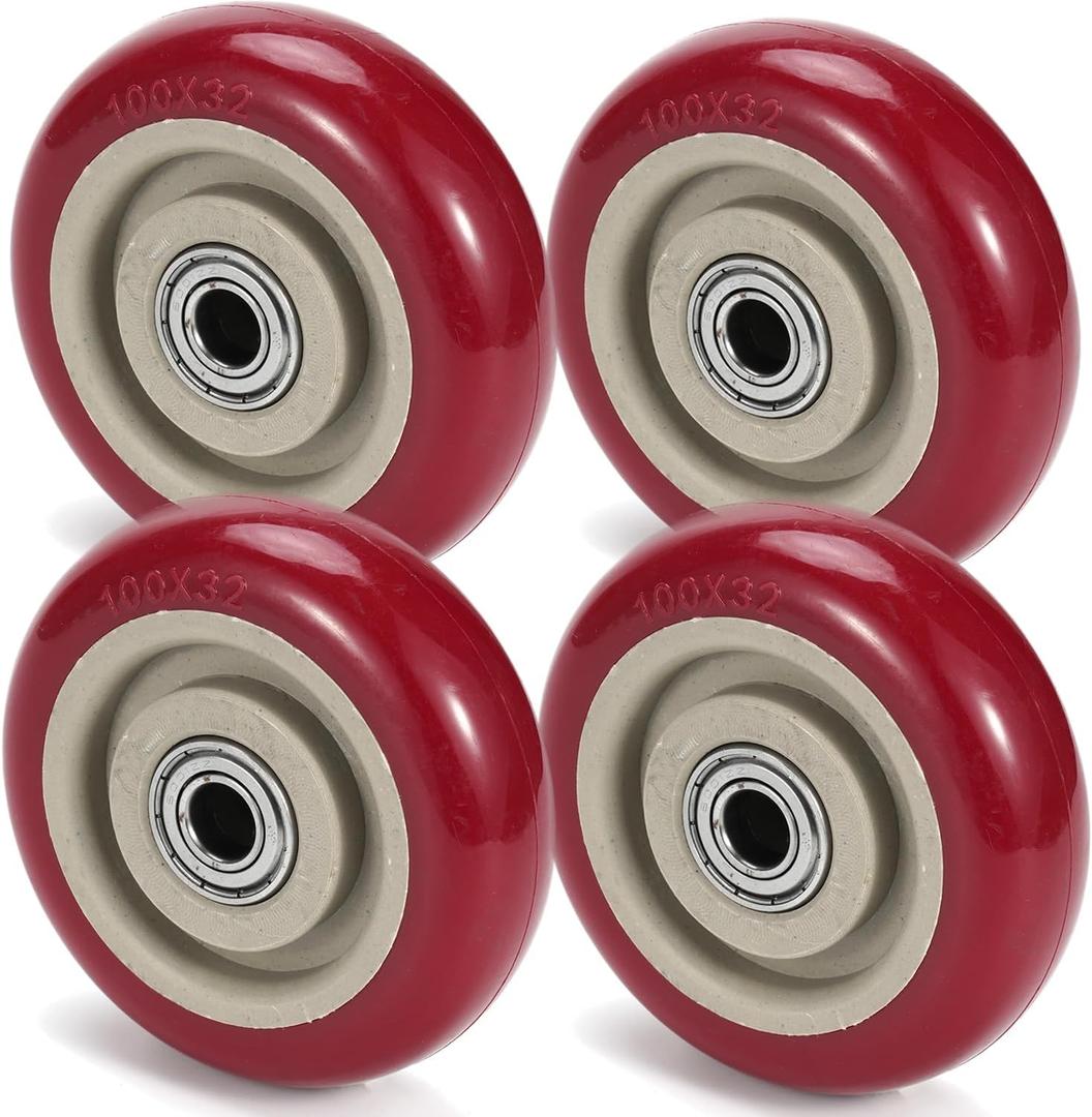 4 Inches Casters Wheels Medium Duty, 4 Packs Bearing 400LBS, Replacement for Platform Trucks Cart Furniture Workbench, Red PVC