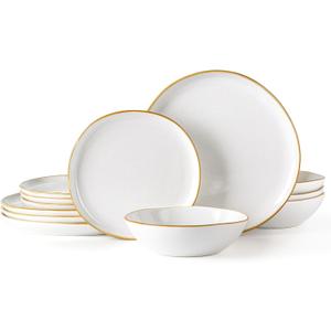 AmorArc Ceramic Dinnerware Sets for 4, 12Pcs Plates and Bowls Sets Dishes
