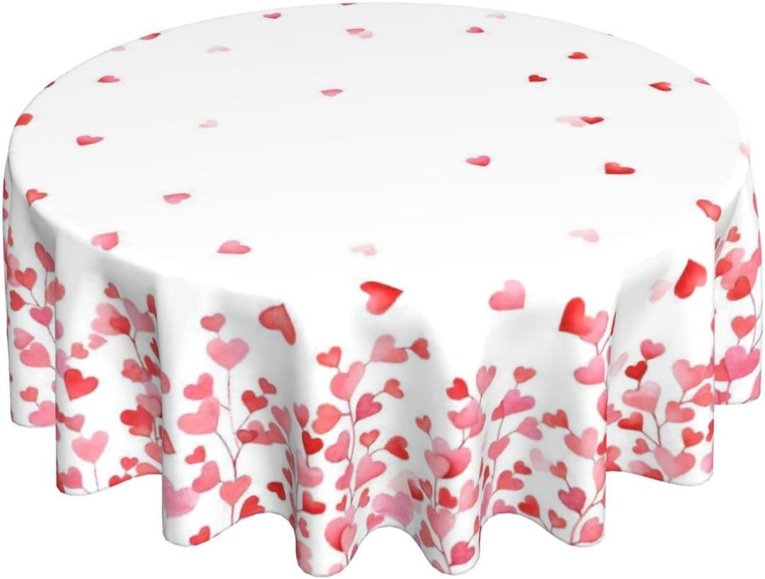 BETGINY Valentines Tablecloth Round 60x60 Inch, Red Pink Love Heart Table Cloth, Stain Resistance Polyester Anniversary Day Holiday Table Covers for Kitchen Dining Parties Picnic