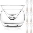 Sabary Glass Caviar Chiller Server Set Plus 5 Pcs 3.2 Inch Mother of Pearl Round Handle Spoons Caviar Serving Set Universal Martini, Wine, Liquor Cocktail Ice Cream Chiller Dishwasher Safe