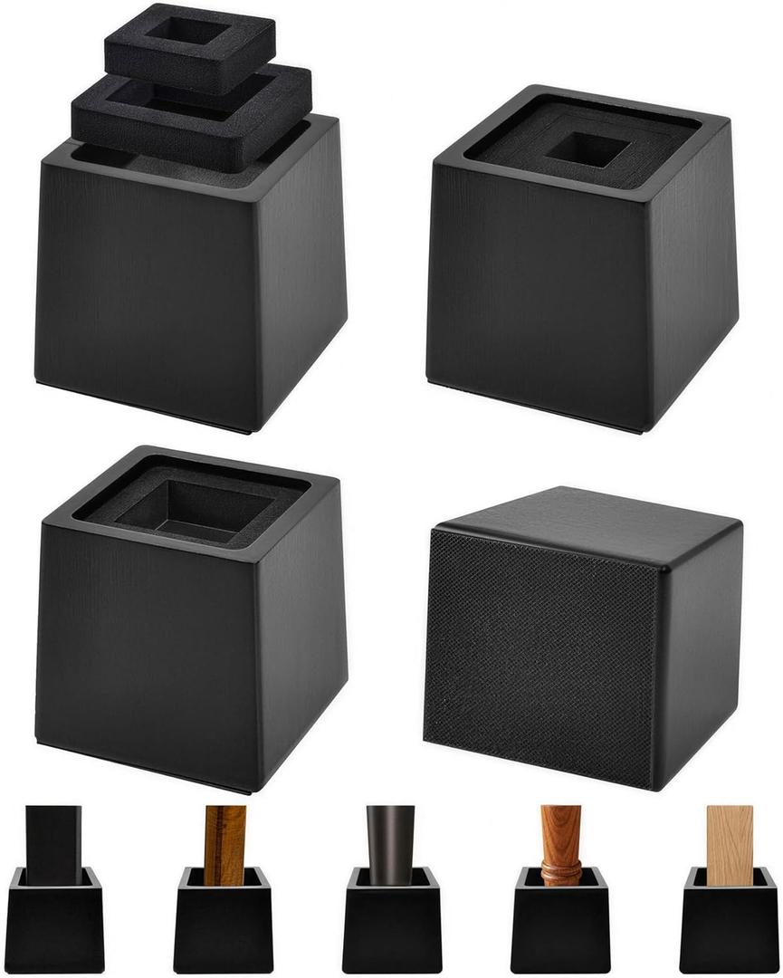 Bed Risers Heavy Duty, 4" H(Inner 3" H), 1" Raised Edge, Loading 2500 lbs, for King Queen Twin Full Bed Frame, 4 Pack Wooden Furniture Legs Risers for Couch Desk Table TV Cabinet, Black