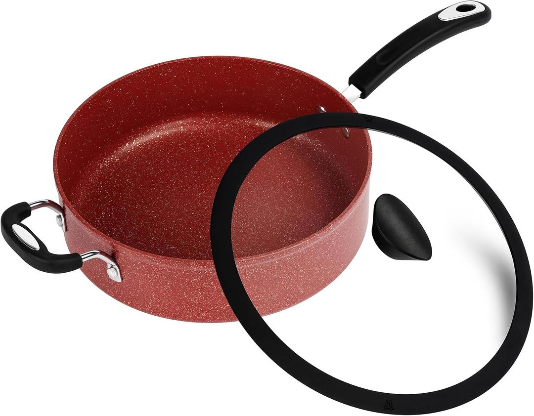 The All-In-One Stone Sauce Pan by Ozeri - 100% APEO, GenX, PFBS, PFOS, PFOA, NMP and NEP-Free German-Made Coating, 5.3 Quarts