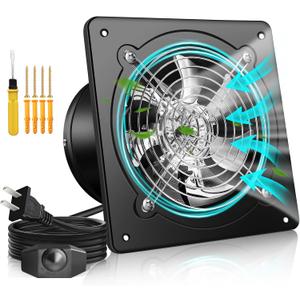 6 Inch Exhaust Fan with Speed Controller, 358CFM Wall Mount Exhaust Fan for Kitchen, Metal Ventilation Extractor Fan with Damper for Bathroom, Garage, Attic, Shop, Pet Room, Smoking Room, Basement