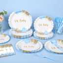 96 PCS Baby Shower Plates and Napkin Set -Serve 24, Oh Baby Boy Shower Tableware Set Includes Blue Baby shower Paper Plates Napkins & Forks for Boy Birthday Party