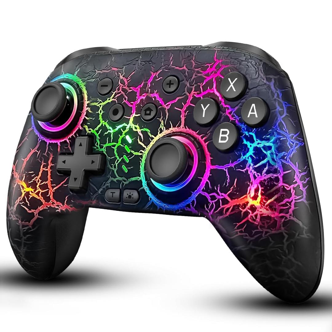 ZRZLMVP Switch Controller Wireless for Nintendo Switch/OLED/Lite/Switch 2, 1000mAh Rechargeable Pro Controllers with 9 Colors LED Light, Switch Remote Control Gamepad with Turbo, Vibration,6 Axis Gyro (Black)