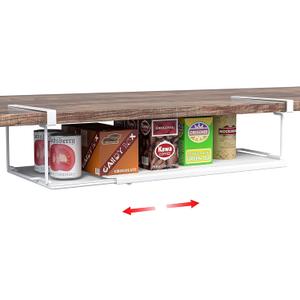Expandable Under Cabinet Shelf, Extendable Under Shelf Storage with 0.94 Inches Thick Clips for Pantry Cabinet, Laundry Room, Shoe Rack.(White, 1 Pack, Interior: 3.66" H x 8.26" D)