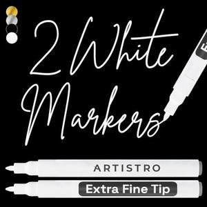 ARTISTRO 2 White Acrylic Paint Markers - 0.7mm Extra Fine-Tip Paint Pens - Perfect for Crafting, Art Projects, & More 2 pac