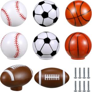 Menkxi 8 Pcs Sports Ball Dresser Knobs for Kids Baseball Basketball Dresser Drawer Knobs for Boys Football Soccer Sports Nursery Hardware Drawer Pulls Handles for Cabinet Party Decor (Classic Style)