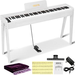 Digital Piano 88 Keys Semi-Weighted Full Size Keyboard for Beginners, Electric Piano with MIDI, Pedal, Keyboard Piano 800 Tones, 600 Rhythms, Dual Speakers, Recording Function (White), 14.6 x 51.6 x 30.7 inches