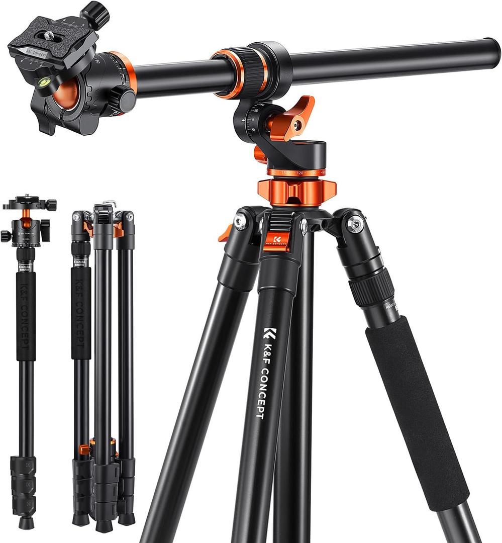 K&F Concept 90 inch/230cm Ultra High Camera Tripod,Horizontal Overhead Shooting Travel Tripods with Metal Ball Head 10KG Load Capacity,Detachable Monopod, for Indoor and Outdoor Use T254A7+BH-28L
