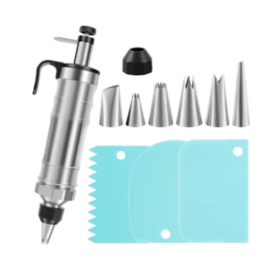 Hendiy Dessert Decorating Syringe Set, Frosting Piping Kit Stainless Steels Cake Decorating Kit with 6 Piping Tips & 9 silicone cupcakes, Cupcake Decorating Kit Piping Bags and Tips Set