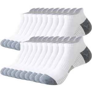 JOYNÉE 7 Pairs Mens Athletic Running Ankle Socks Cushioned Breathable Low Cut Sports Tab Socks for Men, White, Sock Size 10-13