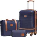 Coolife Suitcase Set 3 Piece Luggage Set Carry On Travel Luggage TSA Lock Spinner Wheels Hardshell Lightweight Luggage Set(Navy, 3 piece set (DB/TB/20))