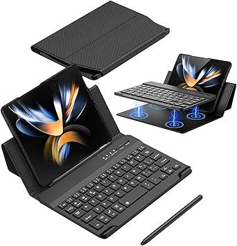 for Samsung Galaxy Z Fold 7 6 5 4 3/Pixel 9 Pro Fold Keyboard Case with【Pen】, Folding Bluetooth Portable Travel Foldable Keyboard Case (Carbon Fibre)