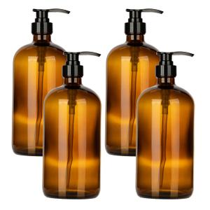 32 Ounce Glass Pump Dispenser Bottle, Large Amber Container with Pump for Shower and Bath Shampoo Soap Conditioner Lotion - 1 Liter - by Kitchentoolz